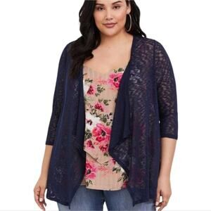 Torrid Navy Blue Pointelle Cardigan Drape Front‎ Sweater Plus Size 3X